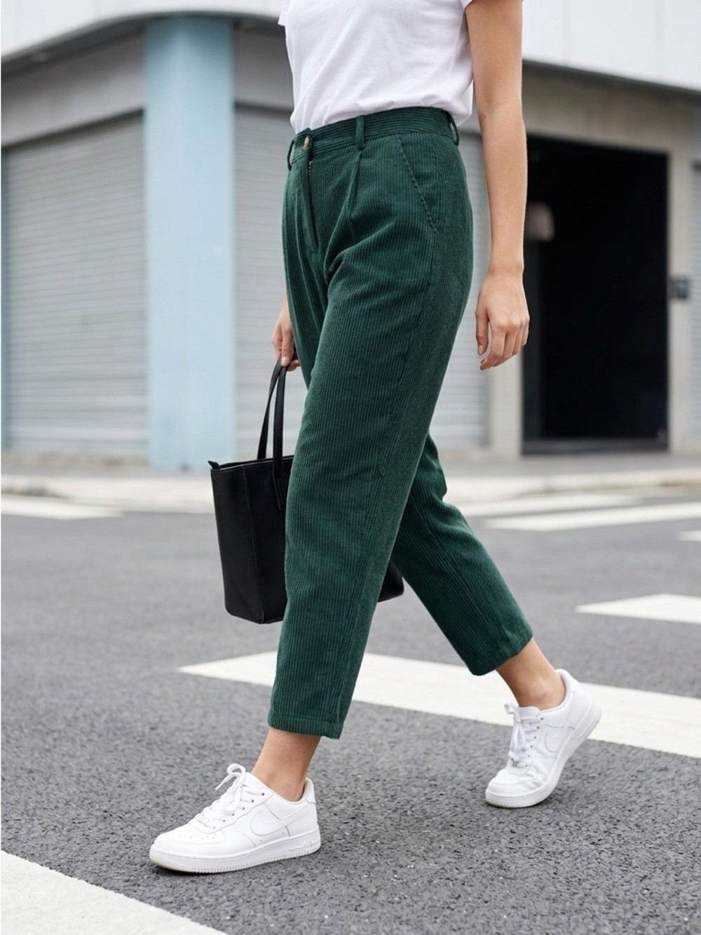 Topshop Dark Green Corduroy Trousers | Size 6